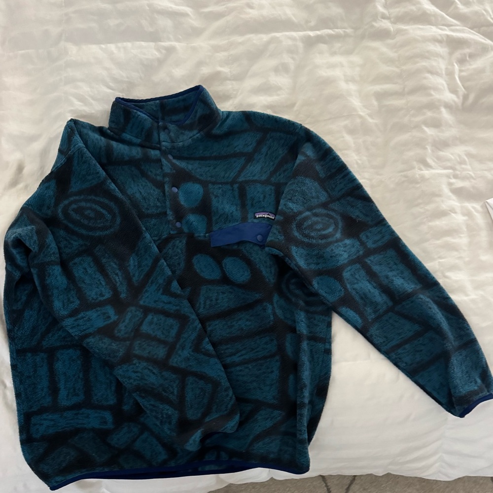 Patagonia men pullover fleece jacket - multi blue color
